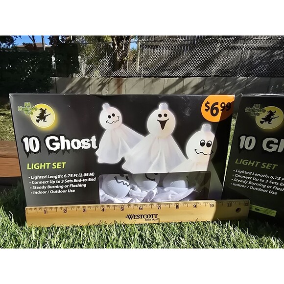 Lot Of 2 Sets All Hallow's Eve 10 White Ghost String Light Set Plug In NIB Rare - Picture 7 of 9